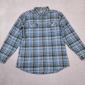 Eddie Bauer Shirt Mens XLT Blue‎ Green Plaid Hiking Gorpcore Outdoor Pockets